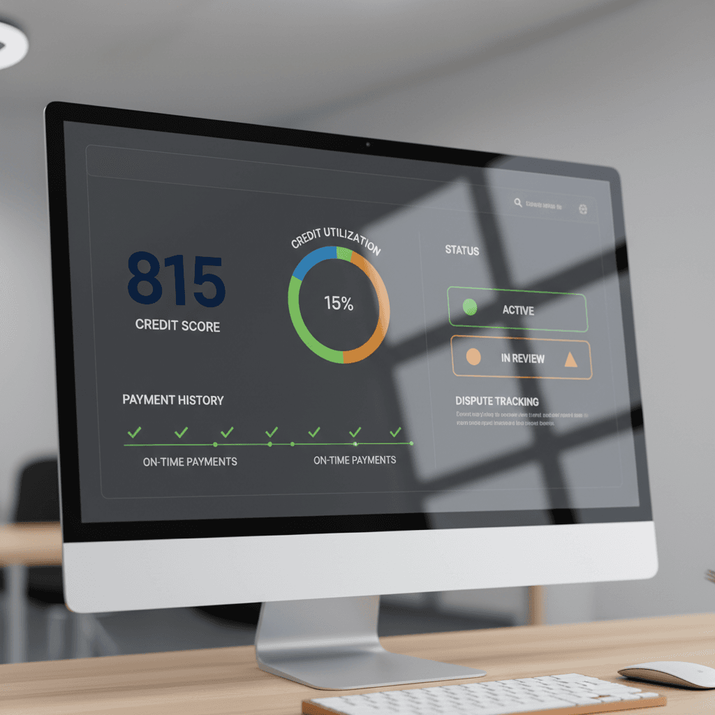 Credit score improvement chart on laptop